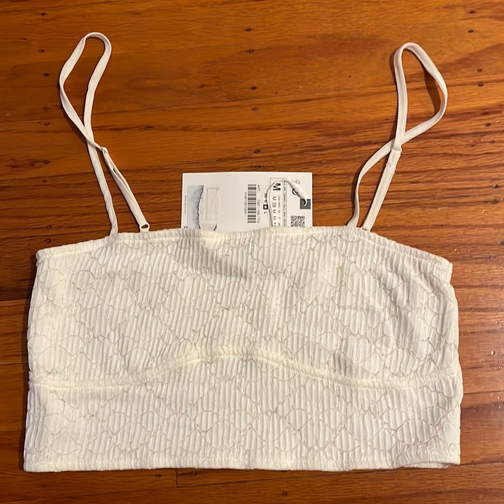 New Zara Cropped Tank Laced White size medium